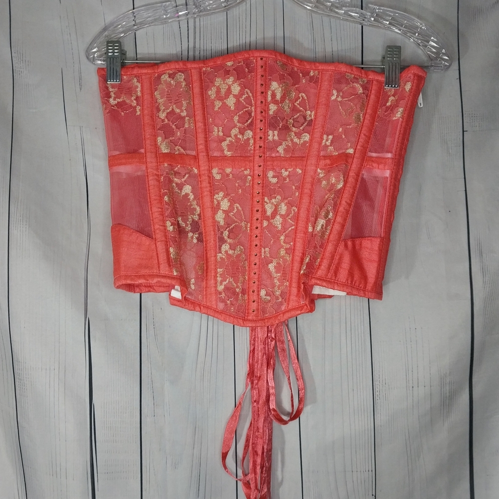 Corset Story Peach Lace-Up With Zip Side Panels Boned Underbust Corset